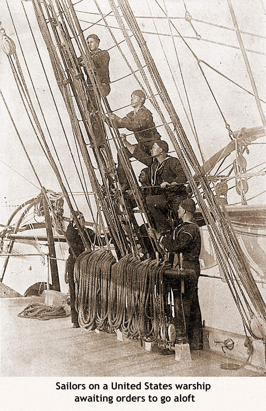 Sailors on a United States warship awaiting orders to go aloft -- CLICK HERE TO RETURN TO SMALL PICTURE